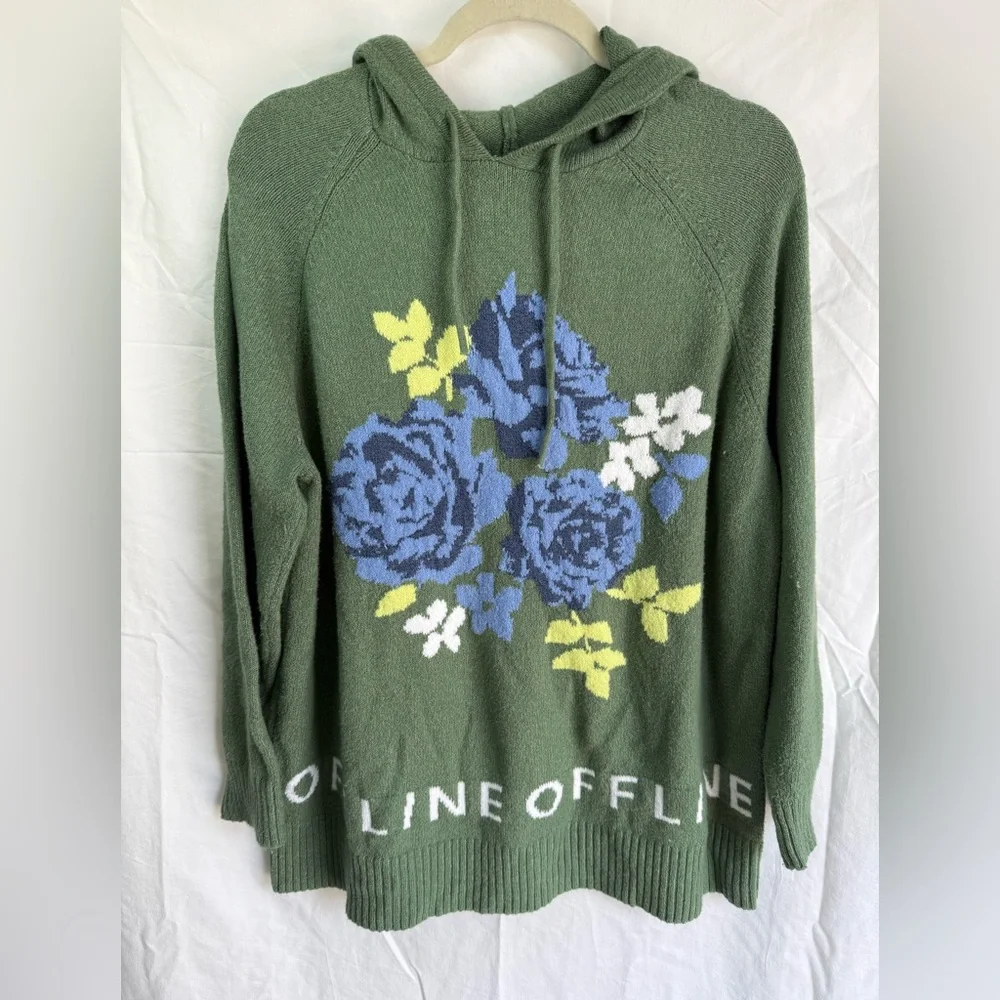 OFFLINE‎ by Aerie Green Floral Graphic Hoodie Sweater M